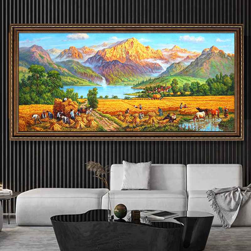 聚宝盆风景手绘油画客厅山水画背景墙挂画沙发装饰画推荐