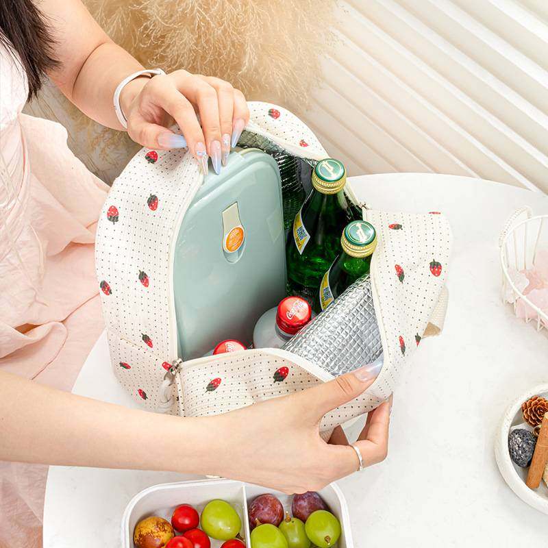 新款手提保温袋灯芯绒便当印花大容量学生上班包便携饭盒袋午餐包,收纳整理,便当包,淘宝优惠券,粉丝福利购,淘宝优惠卷