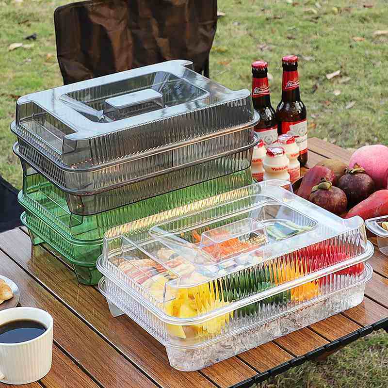 亚马逊野餐户外便携茶盘水果托盘食物蔬菜拼盘塑料透明盒双层果盘,餐饮具,餐用托盘,淘宝优惠券,粉丝福利购,淘宝优惠卷