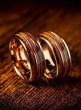 2025新款双木纹三线琴弦戒指男时尚个性高颜值指环商务轻奢食指戒