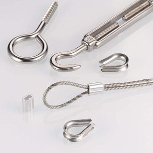 不锈钢包塑钢丝绳pvc电缆花篮环套件配件头卡护栏鸡心钩吊环弹簧