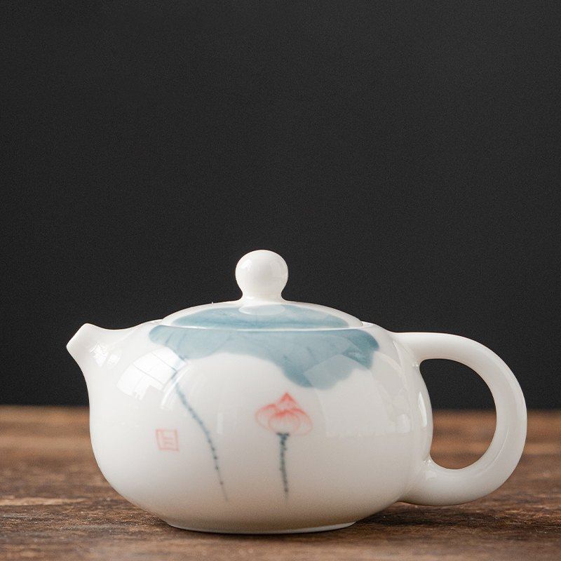 手绘羊脂玉西施壶提梁壶陶瓷泡茶单壶家用茶具套装功夫白瓷泡茶壶,餐饮具,茶壶,淘宝优惠券,粉丝福利购,淘宝优惠卷