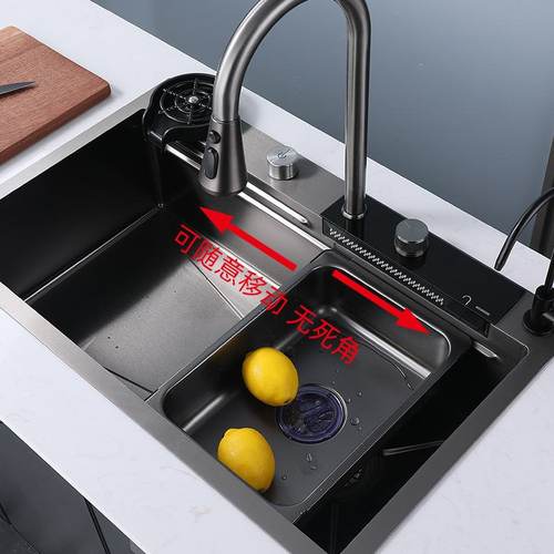 数显飞雨瀑布水槽大单槽不锈钢洗碗池台下洗菜盆网红飞雨单槽