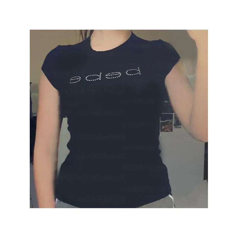 Women Punk Vintage Rhinestone Crop Tops Y2K Clothes Bling Be