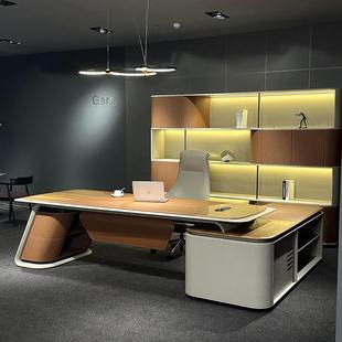 新中式办公室实木大板桌办公桌领导老总纯实木大班台老板桌带侧柜