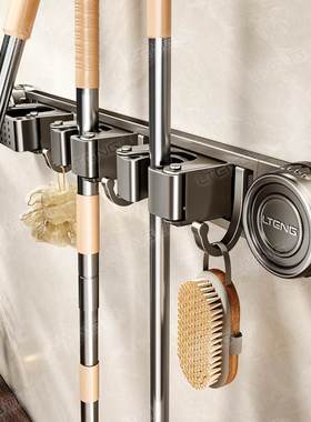 强力式吸盘多功能拖把架工具免清洁卫生间打孔抹布架收纳扫把挂钩