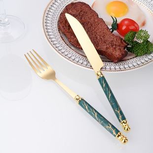 跨境外贸大理石纹不锈钢刀叉餐具件套收纳礼盒装勺24西架刀叉牛排