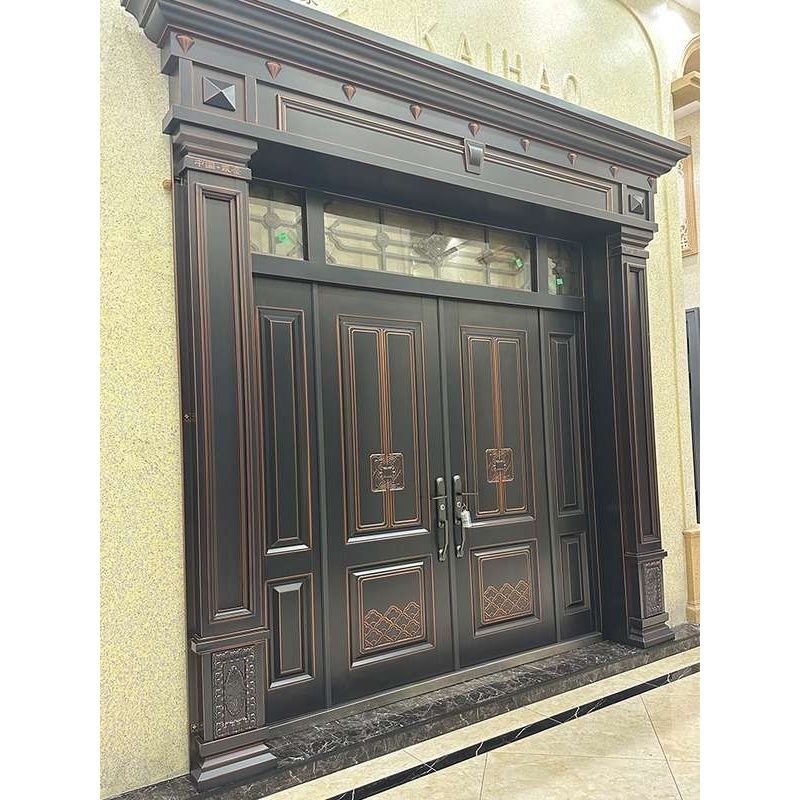 新款别墅大门进户门农村自建房入户门锌合金双开门乡村仿铜四开门