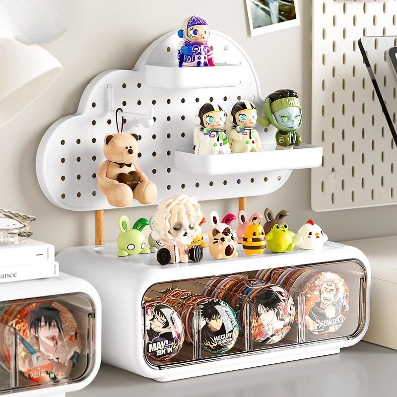 桌面吧唧收纳盒透明抽屉分格展示架动漫周边谷子DIY洞洞板置物架
