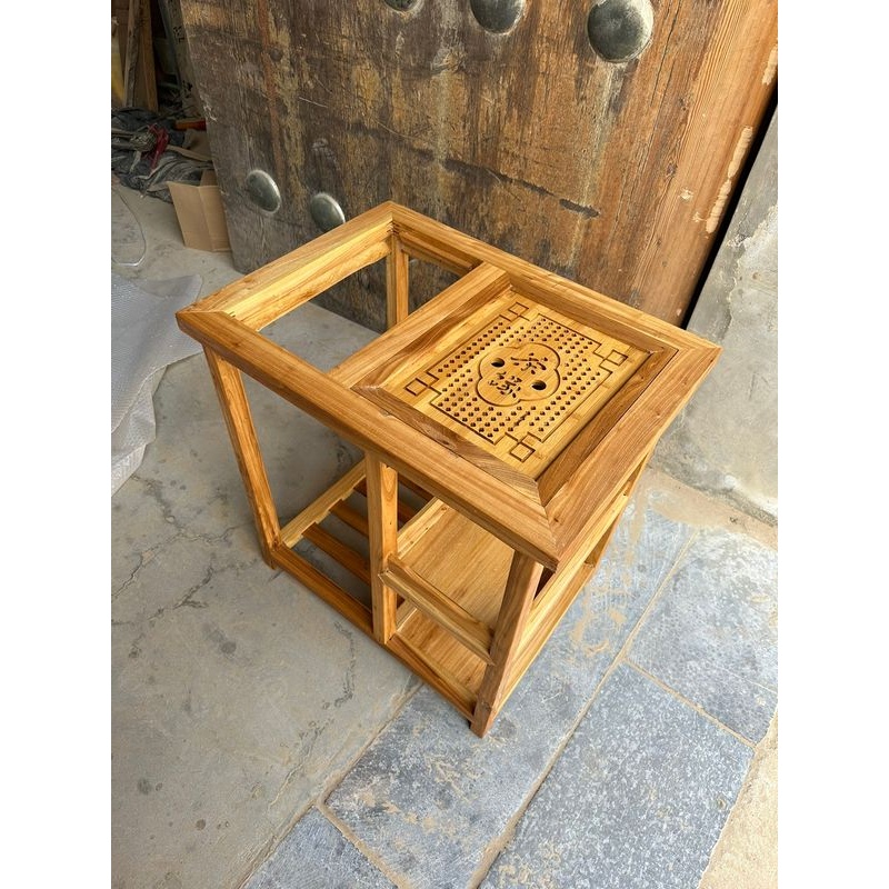 老榆木实木茶水柜移动二人小茶桌茶车置物架阳台迷你茶台新中式