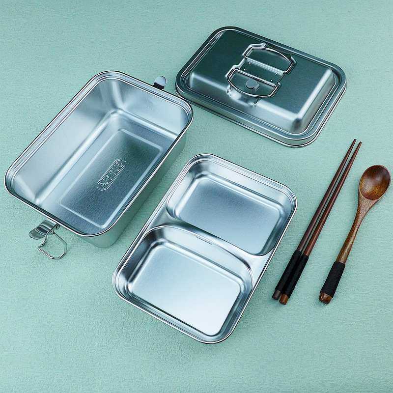 日式304不锈钢便当盒便携户外饭盒溢手提防双层密封饭盒长方形,收纳整理,食物收纳盒,淘宝优惠券,粉丝福利购,淘宝优惠卷