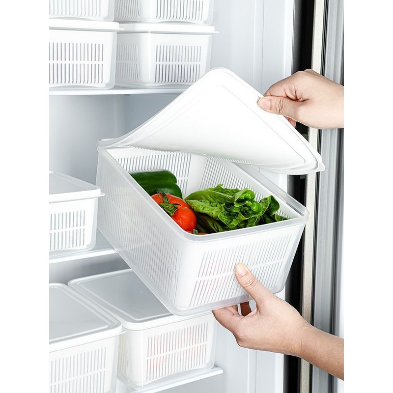 新品 日式家用双层洗菜篮沥水篮厨房塑料洗水果盘带盖防尘蔬菜收