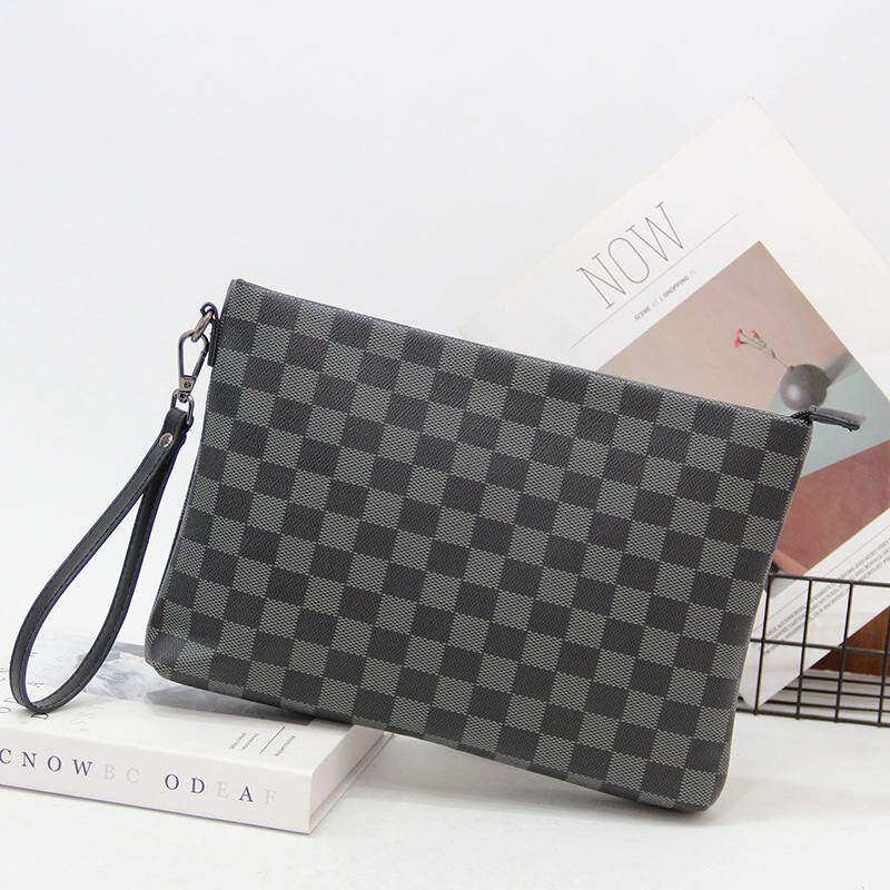 新品 2020新款休闲韩版手拿包男黑格手抓包文件袋时尚简约大气手