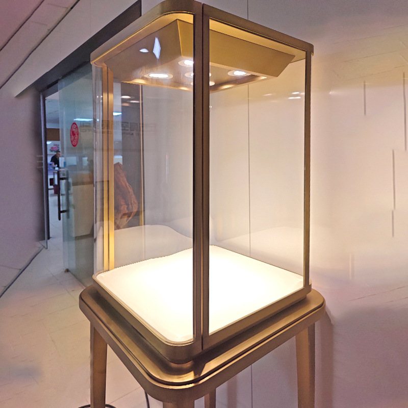 厂家直销高端黄金珠宝首饰展示柜不锈钢玻璃陈列台弧形直行样品柜