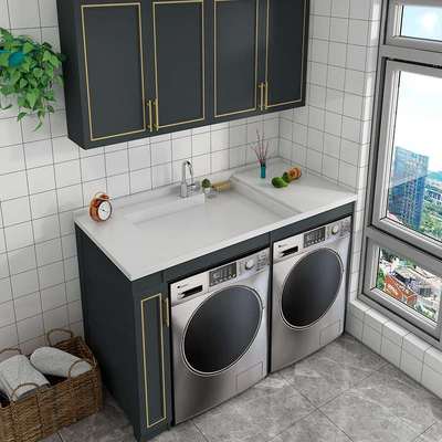 太空铝阳台烘洗双机位洗衣柜台上盆滚筒洗衣机烘干机一体柜组合柜