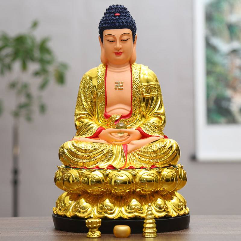 阿弥陀佛佛像树脂鎏金如来佛祖三宝佛摆件如来药师佛释迦摩尼佛