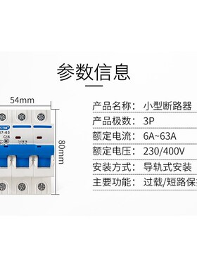 厂家直销空气开关C45小型断路器点A银6A-63A级3PDZ47-63