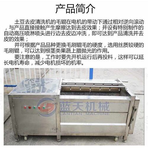 蓝天土豆去皮清洗机 小型土豆毛辊脱皮机 马铃薯毛刷去皮清洗设备