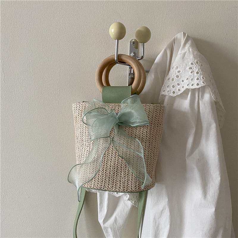 新品 田园风草编包包女2022新款潮时尚手提水桶包小众单肩斜挎包,箱包皮具/热销女包/男包,水桶包,淘宝优惠券,粉丝福利购,淘宝优惠卷