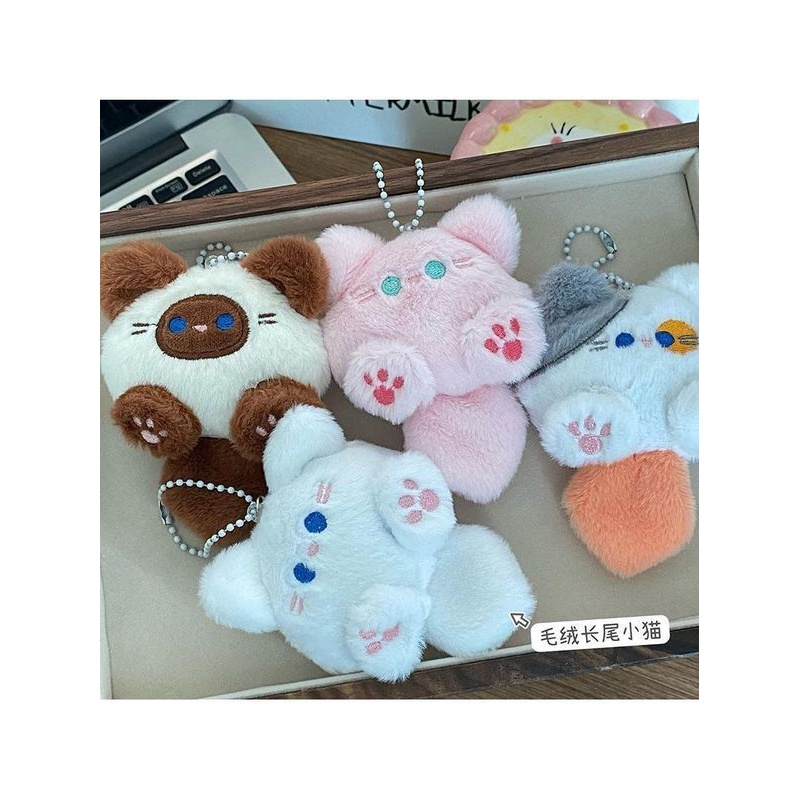 爆款思可爱毛绒长尾巴猫钥匙扣挂件软夫夫玩偶公仔书包挂饰配饰