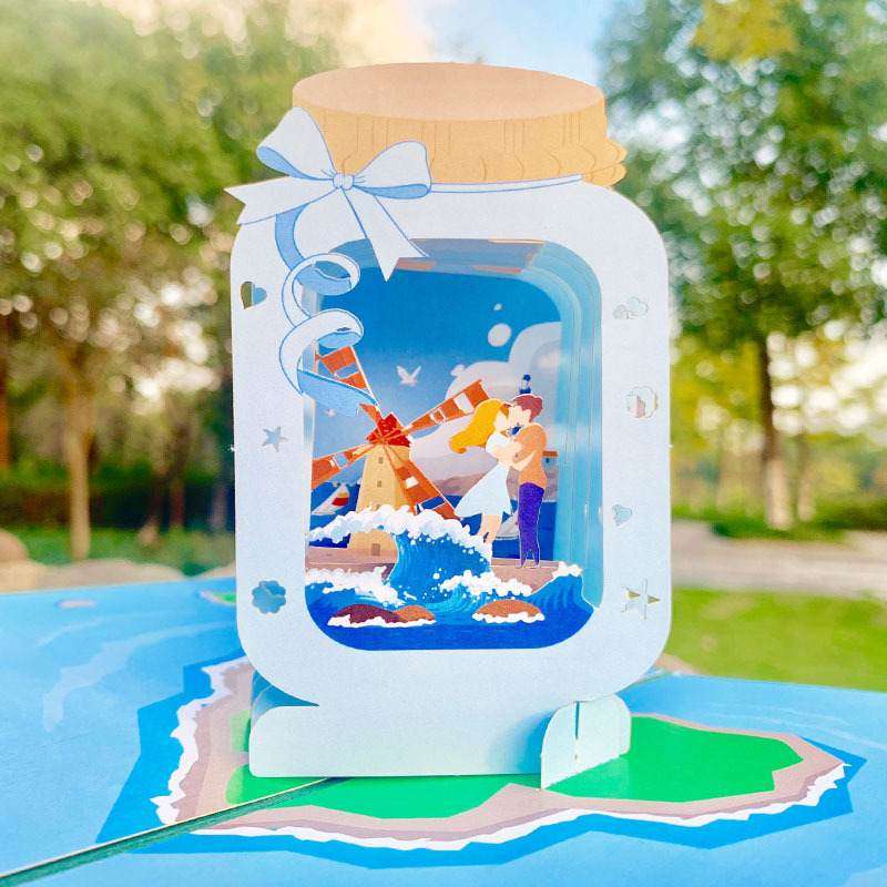 手工3d立体贺卡瓶子里浪漫纸情人节生日雕漂流瓶的卡片风景立体,文具电教/文化用品/商务用品,立体便签/3D纸雕,淘宝优惠券,粉丝福利购,淘宝优惠卷
