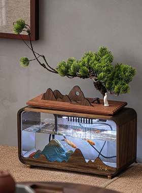 创意鱼缸流水摆件循环水客厅新软装景观金鱼缸桌面中式水家居饰品