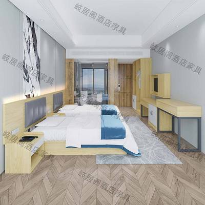 酒店床宾馆家具标间旅馆民宿全套双人间客房板式床专用床架单公寓