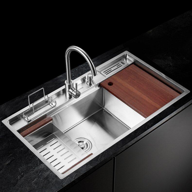 厂家批发家用304不锈钢单水槽 加厚带刀架沥水篮拉丝洗碗洗菜池,家装主材,水槽单品,淘宝优惠券,粉丝福利购,淘宝优惠卷