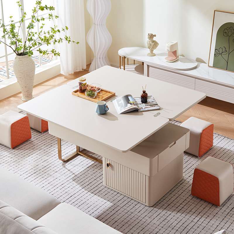 现代岩小户型户型两用茶几板叠小功能升降漆奢餐桌折叠烤轻小户茶