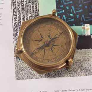进口黄铜纯铜指南针车载罗盘欧式覆古怀旧样板房书房装饰软装摆件