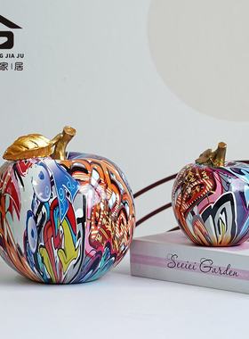 创意水转印涂鸦仿真苹果摆件场景装饰客厅玄关轻奢电视柜家居水果