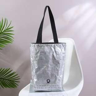 亮银色杜邦纸手提袋定制可文水洗包杜邦周边单肩创礼品袋咖啡店