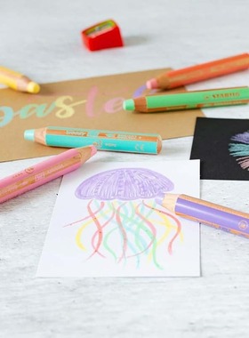 德国STABILO思笔乐Woody画笔3色蜡笔16in乐8806无敌彩色多用途