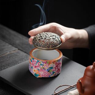 百花齐放陶瓷珐琅彩盘香炉家用室内檀香薰炉香线座插香香沉香香炉