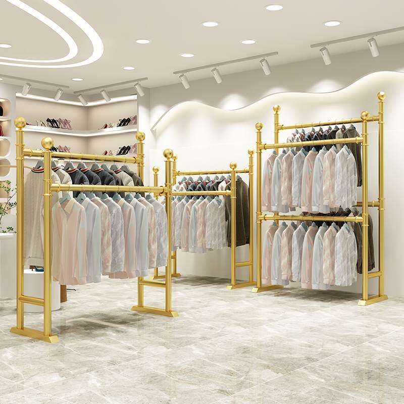 服装店展示架落地金色双杆货架装修简约男女装童装专用双层挂衣架