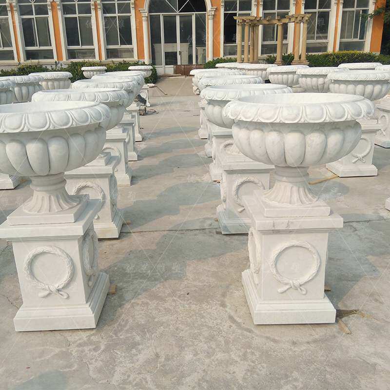 大理石花盆 欧式风格园林绿化石雕花盆工厂天然石材花钵