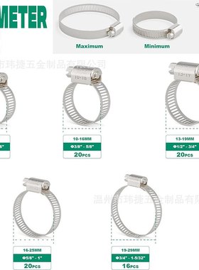 跨境96PCS304不锈钢/小软管美式夹水管卡箍箍强力组合喉套件蜗轮