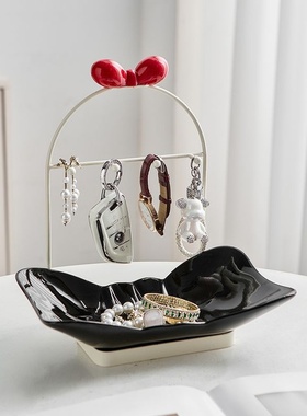 轻奢高级感入户进门口挂钥匙置物架家用客厅玄关收纳摆件首饰托盘