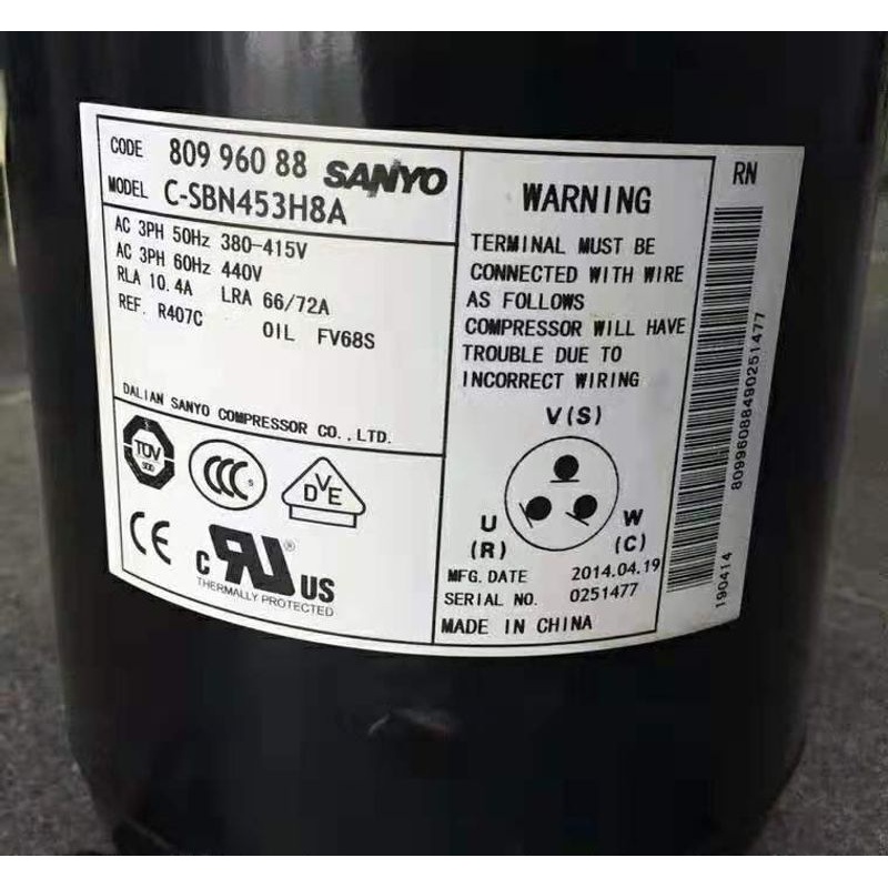 三洋制冷压缩机C-SB303H6A C-SB303H6B C-SB303H6G三相230V 60HZ