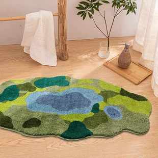 北欧苔藓植绒地毯卧室浴室脚地毯防滑床边垫子客厅吸水地毯仿羊绒