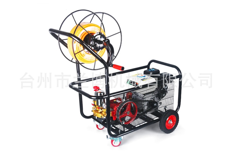 手推式汽油卷管皮带打药机园林喷雾170F26型30型摇管架四轮