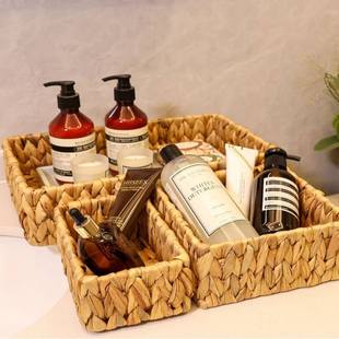 跨境收纳篮水葫芦草编桌面篮田园杂物收纳盒厕所零食物风浴室储