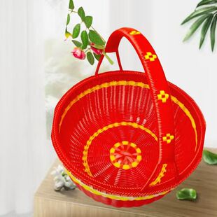 婚庆篮子手工编织水果篮子收纳筐手提塑料编织篮提菜篮子拜神篮成