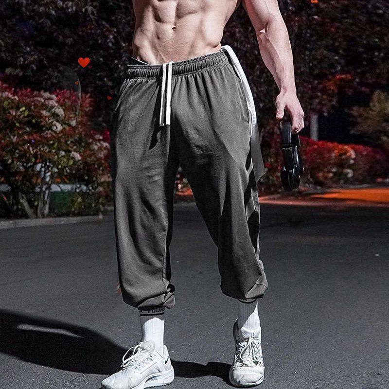 新品 夏季刺绣薄款宽松运动长裤男健身休闲系带学生弹力百搭时尚