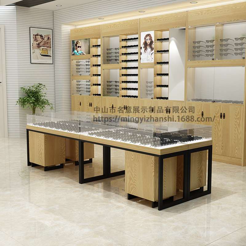 定制烤漆眼镜展柜商场眼镜玻璃陈列柜中岛柜生态板太阳镜货架高柜