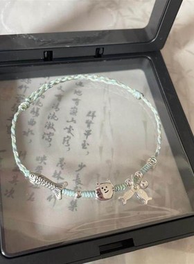 纯银鱼信徒编织s925纯银小红书猫咪小鱼手链小众高级感设计礼物