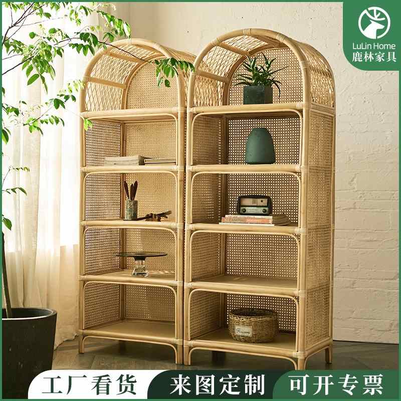 北欧真藤书架北欧简约全藤书柜置物架家用展示柜书房藤编民宿家具