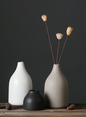 日式简约黑白色陶瓷干客厅摆件花瓶家居器花花装饰品插花创意餐桌