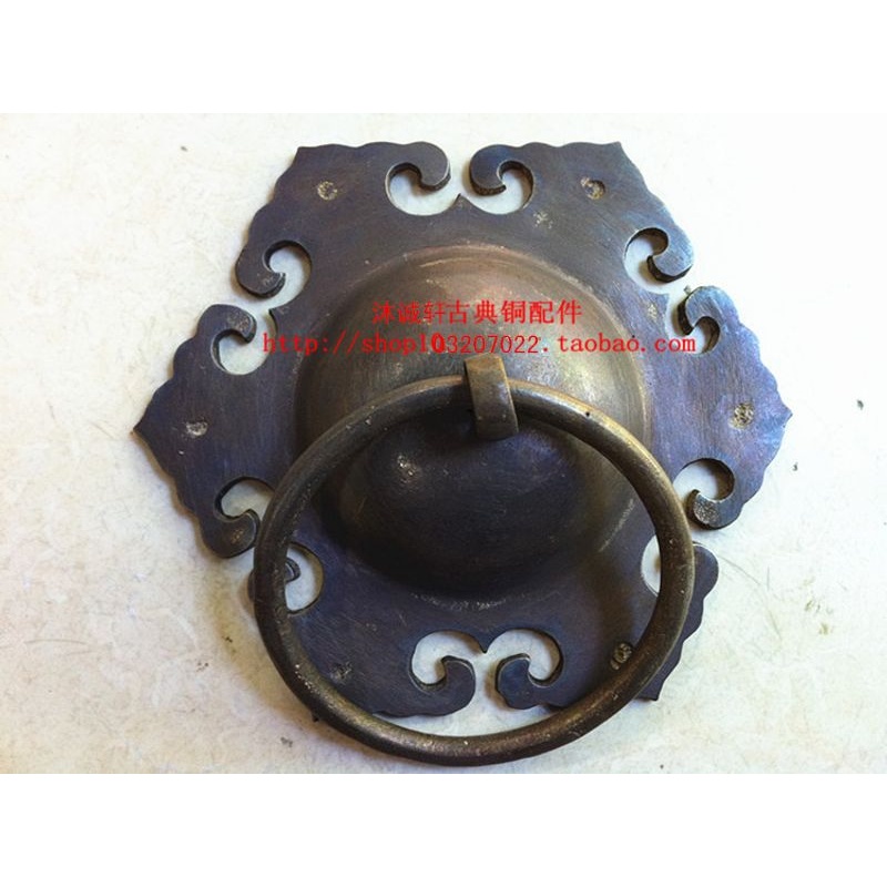 古典门拉手 中式装修仿古大门 门环配件纯铜拉手门钹拉手如意花形