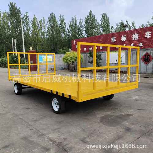 厂间搬运拉货3吨前后围栏拖车 4000*2000*500带护栏式牵引车供应